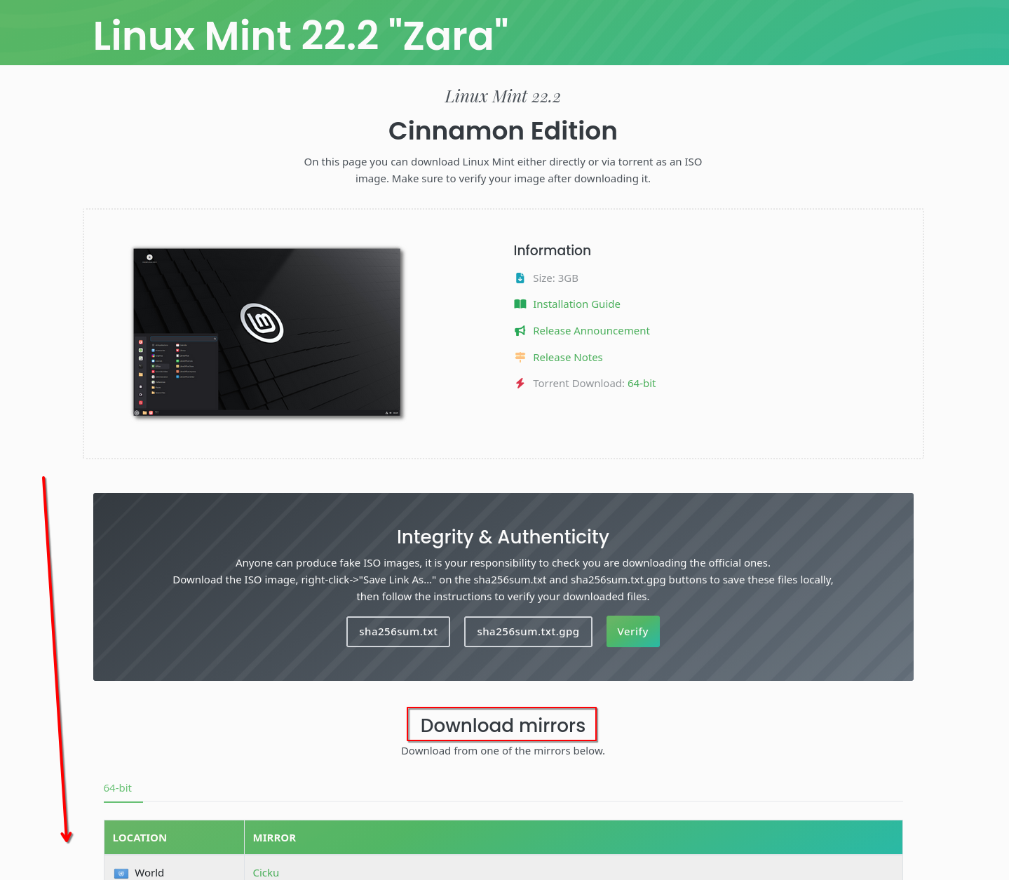 Linux Mint download mirrors