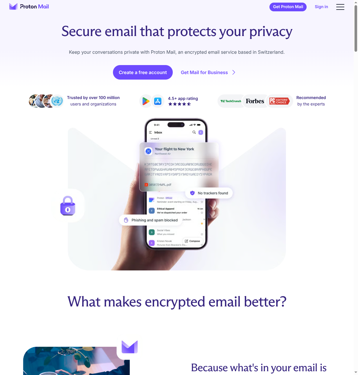 Proton Mail homepage