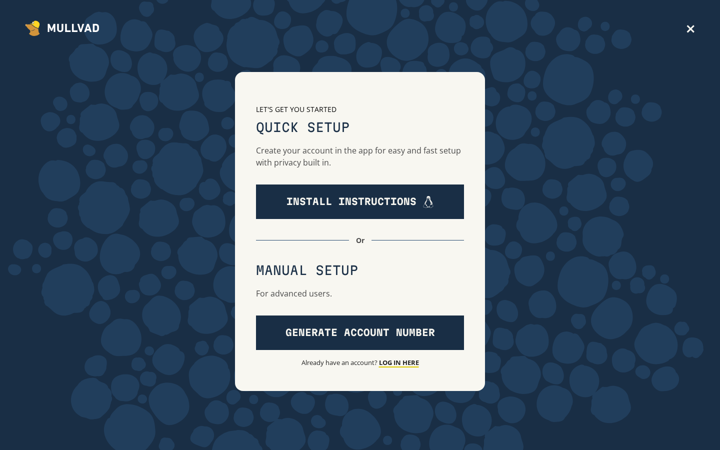 Mullvad account generation page (no personal info)